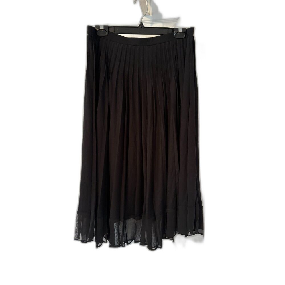 Anne Klein Black Pleated Midi Skirt Sheer Hem Flowy Large Minimalist Whimsigoth